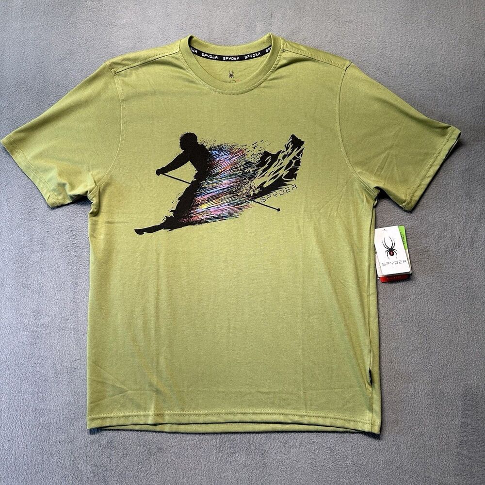 Spyder Mens Large T Shirt Green Ski Graphic Outdoor Sport Athletic NWT